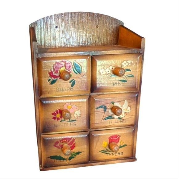 70s Vtg Grandmas Wood Drawer Sewing Box Cabinet Wall Hanging Decor‎ Storage - Picture 1 of 4